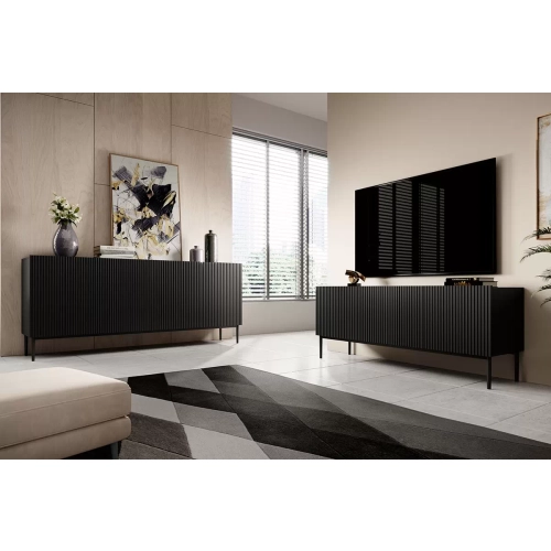 Komoda Nicole 200 cm z metalowymi nogami- czarny mat / czarne nóżki